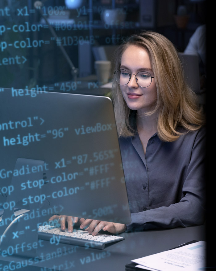 Female developer working with ERP system