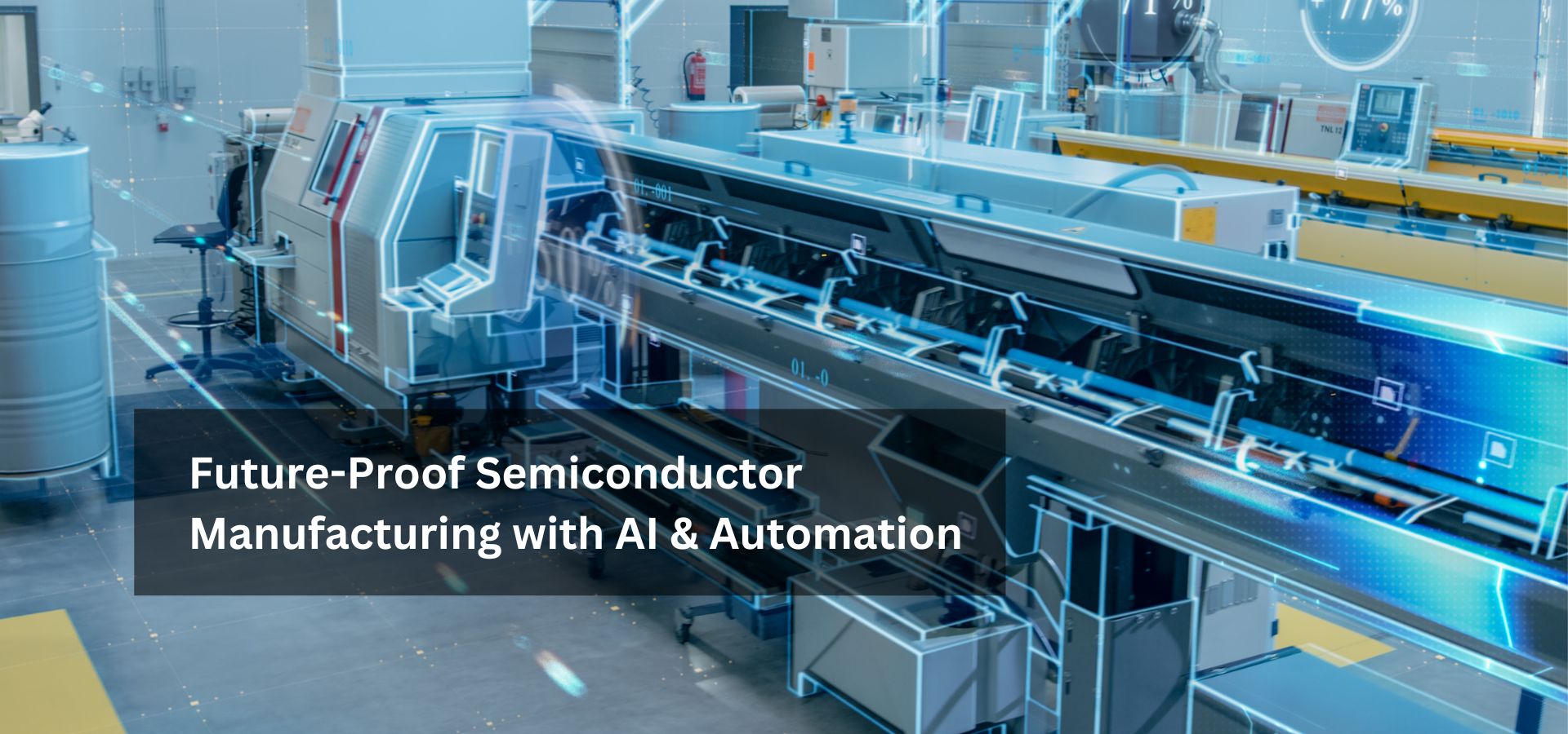 A high-tech electronics factory leveraging IoT, CNC automation, and Industry 4.0 for AI-driven optimization and cost efficiency in semiconductor manufacturing.
